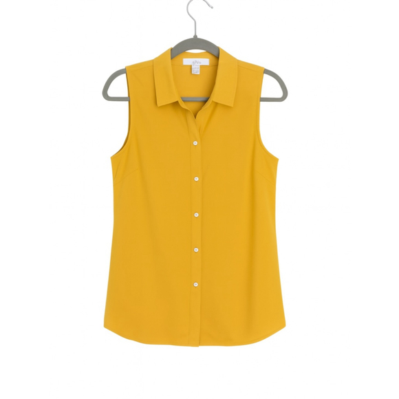 Fever Yellow Sleeveless Button Down Shirt Women's Medium - Picture 2 of 9
